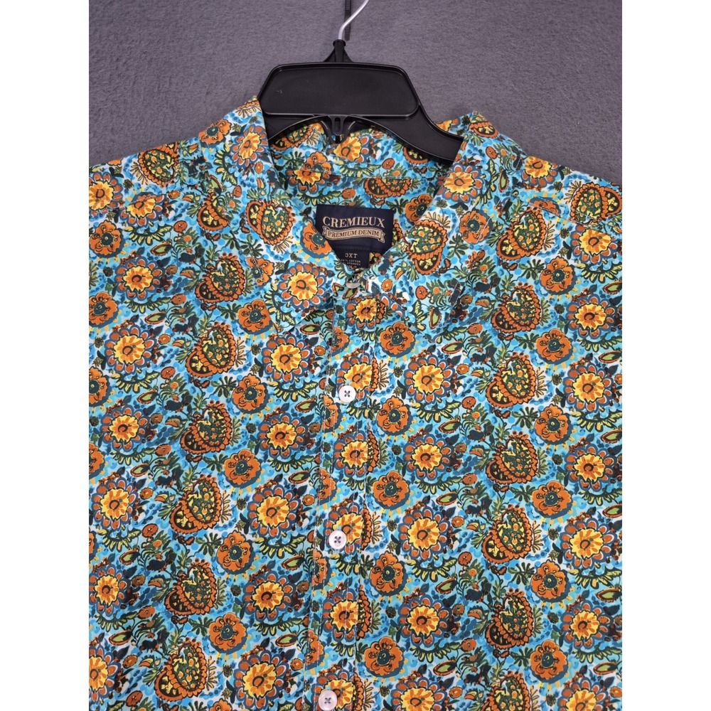Cremieux Shirt Mens 3XT Tall Teal Paisley Short Sleeve Stretch Button Up NEW